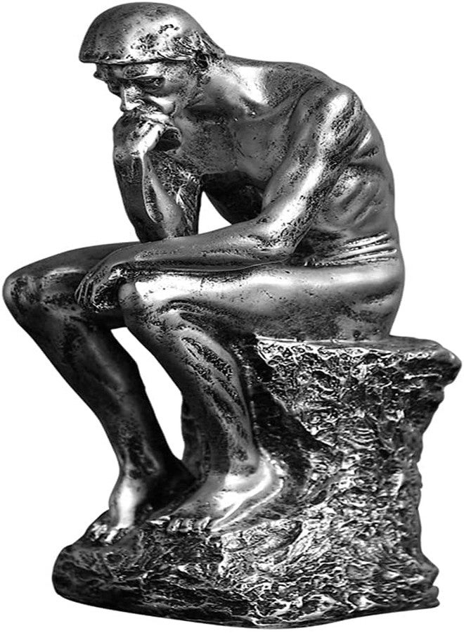 Joylern Resin Thinker Statue Thinker Figurine Thinking Man Sculptures for Home Office Desktop Crafts Gifts - Silver - Image 1